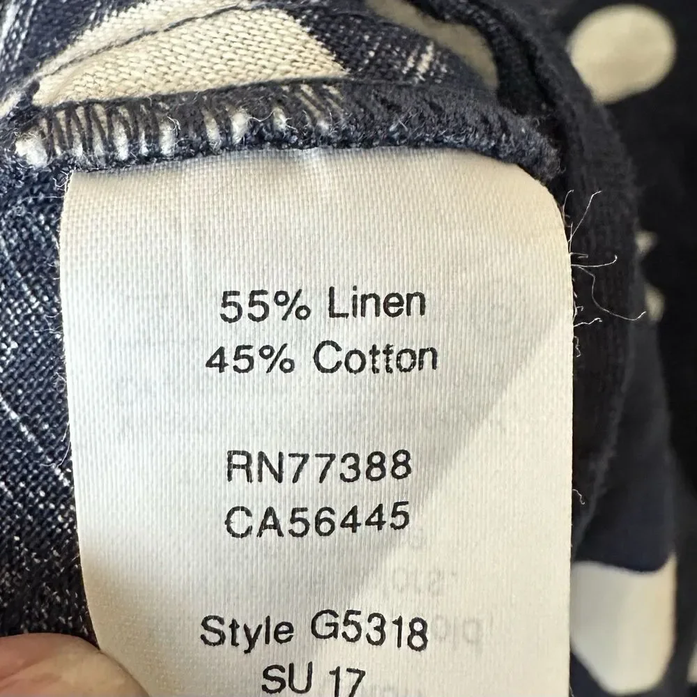 J Crew Top Women's 12 Navy Blue Polka Dot Peplum Linen Cotton Sleeveless Preppy